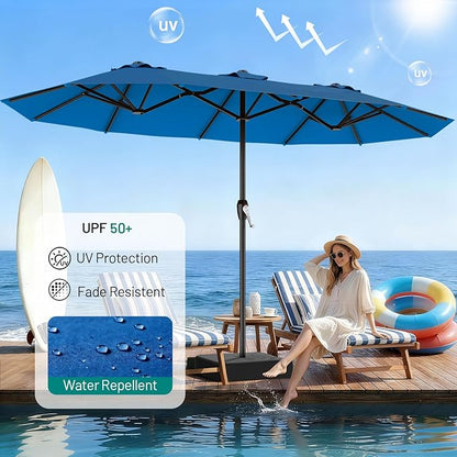 AreShark 15FT Outdoor Patio Umbrella with Crank, Large Rectangular Market Umbrella, Double-Sided Outdoor Umbrellas with Cross Base & Sandbag for Porch, Lawn, Pool, Backyard, Royal Blue