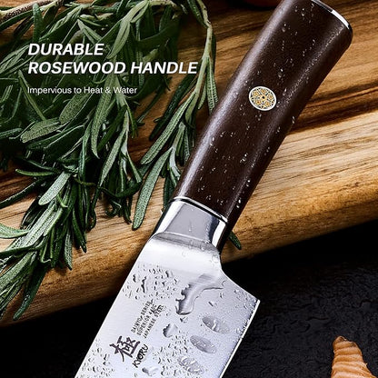KYOKU 7 Inch Santoku Knife - Daimyo Series - Asian Knife Japanese Chef Knife with Ergonomic Rosewood Handle, & Mosaic Pin - Japanese Style 440C Stainless Steel Kitchen Knife with Sheath & Case