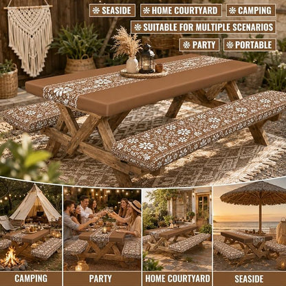 Cinrobiy 3PCS Picnic Table Cover Set with Bench Covers Fitted Waterproof Outdoor Tablecloth Mexican Fiesta Cinco De Mayo Party Camping Picnic Table Decoration Set 72 x 30 Inch