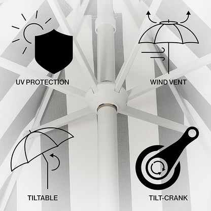 JONATHAN Y UMB1001 Collins 9 ft. Classic Cottage Tassel Market Patio Umbrella with Auto-Tilt, Crank, Wind Vent and UV Protection