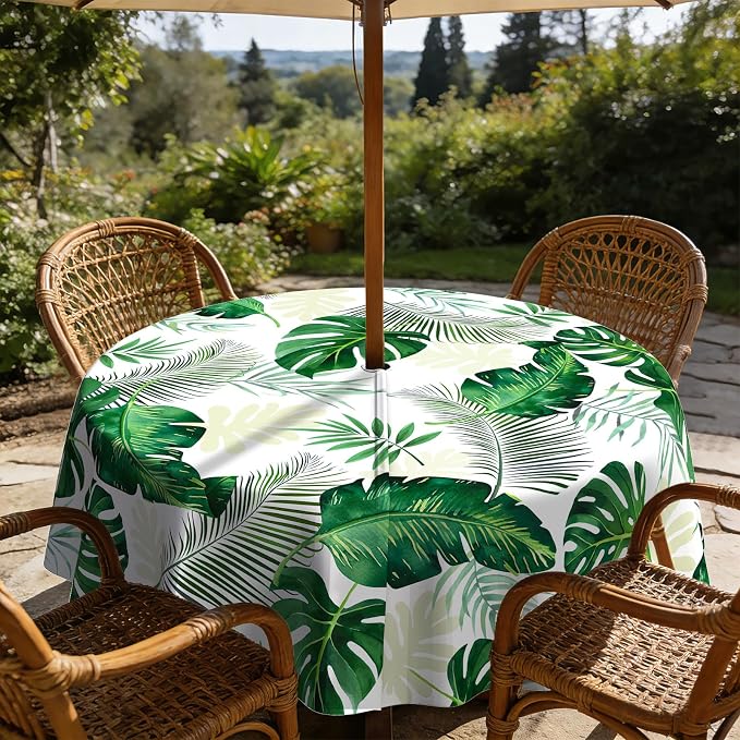 Outdoor Tablecloth with Umbrella Hole Elegant Zipper Patio Table Cloth for Outdoor Patio Garden Yard Decor