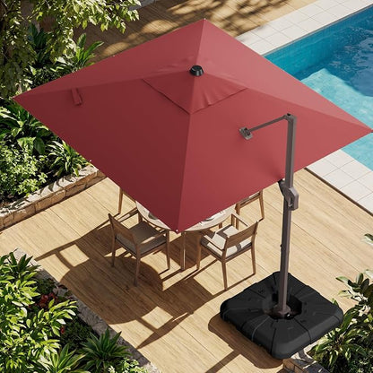 10x10FT Cantilever Outdoor Umbrella, 360° Rotating Large Offset Square Patio Umbrella, Ideal for Garden Backyard Deck Courtyard, Red