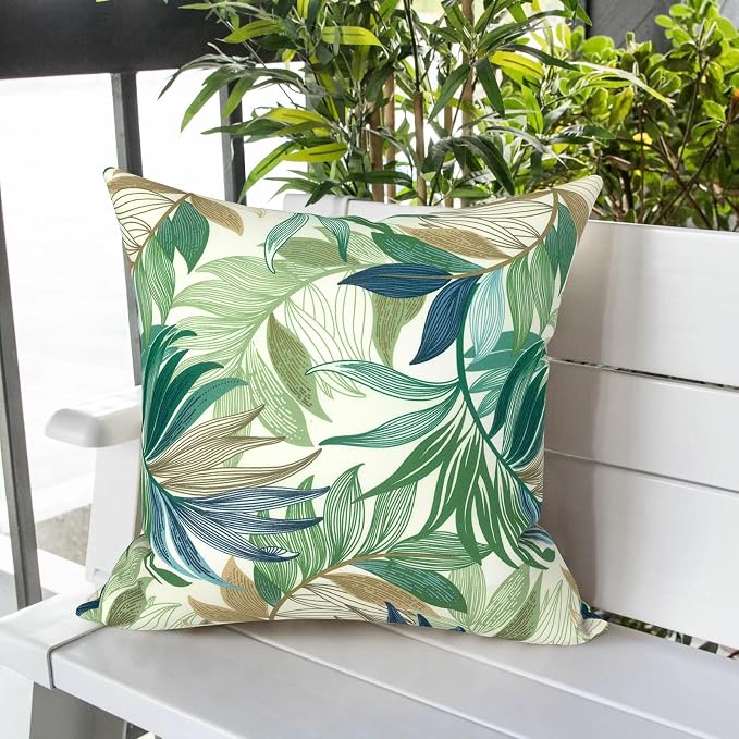 LVTXIII Outdoor Pillow Covers 20x20 Inch, 2 Pack Large Square Throw Pillow Cases, Fade-Resistant Cushion Covers for Patio Furniture Sofa, Garden Porch, Lush Leaf Green