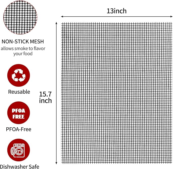 6 Pcs BBQ Grill Mesh Mat, 15.75 x 13 Inch Non-Stick Reusable Barbecue Grilling Mat Easy to Clean, Heavy Duty Heat Resistant Cooking Mesh Mat Suitable for Outdoor Smoker, Pellet, Gas, Charcoal Grills
