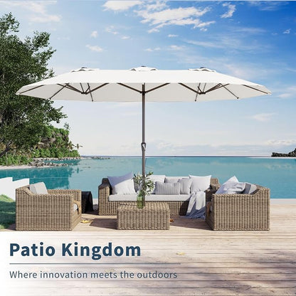 PatioKingdom 15FT Large Patio Umbrella with Base, Double Sided Rectangular Outdoor Umbrella with Sturdy Fiberglass Ribs, Market Umbrella for Pool,Garden,Backyard,Deck (Creamy-white, 15FT)