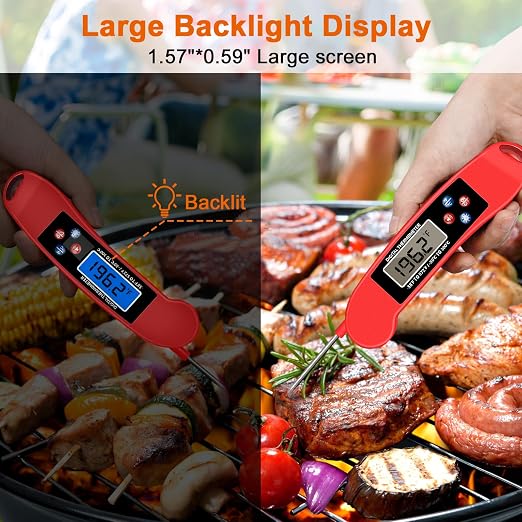 2 pcs Red Digital Talking Thermometer for The Blind, Waterproof Instant Read Food Thermometer, Probe for Cooking and Grilling