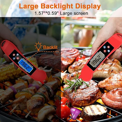 2 pcs Red Digital Talking Thermometer for The Blind, Waterproof Instant Read Food Thermometer, Probe for Cooking and Grilling