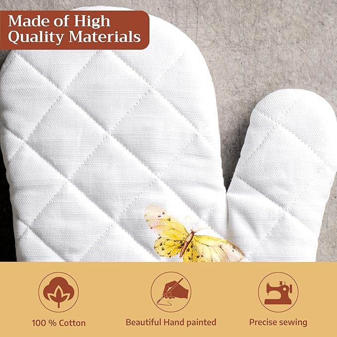 Maison d'Hermine Oven Gloves 100% Cotton Oven Mitt 7" x 13" with Loop Heat Resistant BBQ Cooking Gloves Baking Grilling Kitchen Hotel Home Farmhouse Spring Summer (Pack of 1, Printemps)
