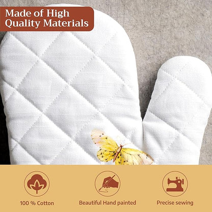 Maison d'Hermine Oven Gloves 100% Cotton Oven Mitt 7" x 13" with Loop Heat Resistant BBQ Cooking Gloves Baking Grilling Kitchen Hotel Home Farmhouse Spring Summer (Pack of 1, Printemps)