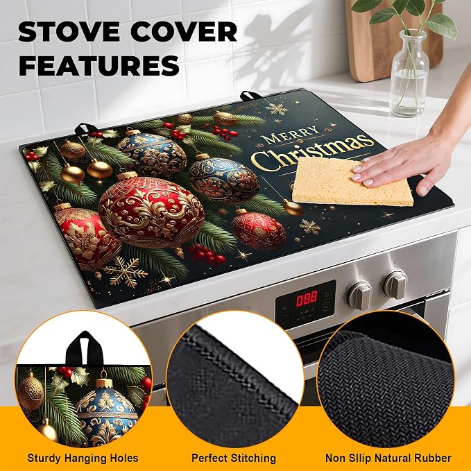 Christmas Stove Top Cover Snowman Stove Top Cover for Home Decoration Kitchen Pad Non-Stick Washable Cooktop Covers Countertop Protector Keep Stove Clean 28"x20" (Ball)