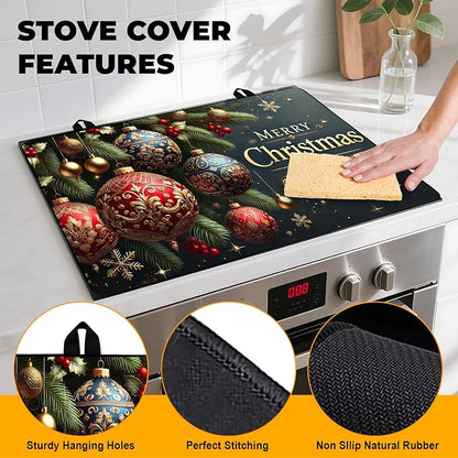 Christmas Stove Top Cover Snowman Stove Top Cover for Home Decoration Kitchen Pad Non-Stick Washable Cooktop Covers Countertop Protector Keep Stove Clean 28"x20" (Ball)