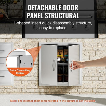 VEVOR BBQ Access Door, 24W x 24H Inch Double Outdoor Kitchen, Stainless Steel Flush Mount Door, Double Wall Vertical with Handles and Hooks, for BBQ Island, Grilling Station, Outside Cabinet