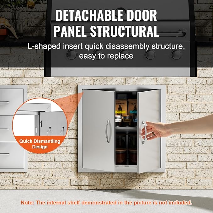 VEVOR BBQ Access Door 24W x 24H Inch, Grill Door Double Door Brushed Stainless Steel, Outdoor Kitchen Doors for BBQ Island Grilling Station