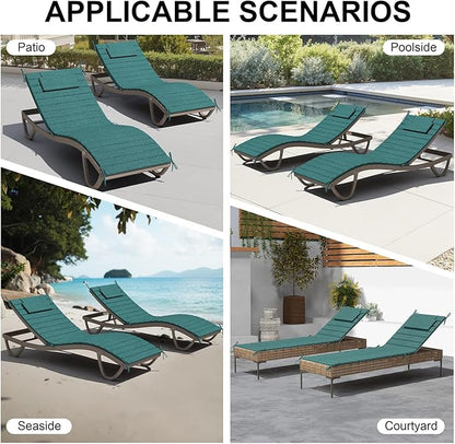 Crestlive Products Chaise Lounge Cushion Outdoor Set of 2, Foldable Waterproof Pool Lounge Chair Cushions with Straps, Lounger Cushions for Outdoor Furniture, 80''Lx26''W (Malachite)