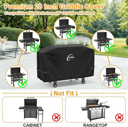 Kipiea Griddle Cover for Blackstone 28" Griddle with Hood, Heavy Duty Tear & Fade Resistant and Waterproof Flat Top Grill Cover for Blackstone 5483 with Buckles and Drawstrings
