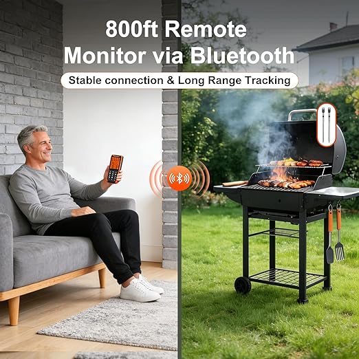 Smart Wireless Meat Thermometer with Dual Probes & APP Alerts, Bluetooth Grill Thermometer with 800ft, Digital Base, ±0.5℉Accuracy, LCD Backlit Screen for BBQ, Oven, Smoker, Kitchen Cooking