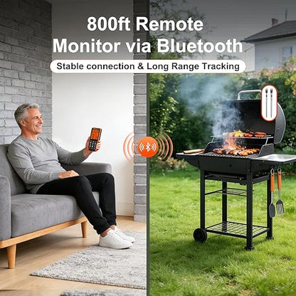 Smart Wireless Meat Thermometer with Dual Probes & APP Alerts, Bluetooth Grill Thermometer with 800ft, Digital Base, ±0.5℉Accuracy, LCD Backlit Screen for BBQ, Oven, Smoker, Kitchen Cooking