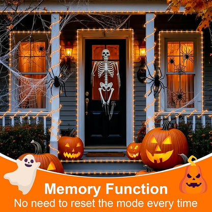 QITONG 2 Pack Solar Halloween Lights, Each 33ft 100 LED Orange String Lights, 8 Modes Fairy Lights in Clear Thin Tube for Thanksgiving Fall Decor