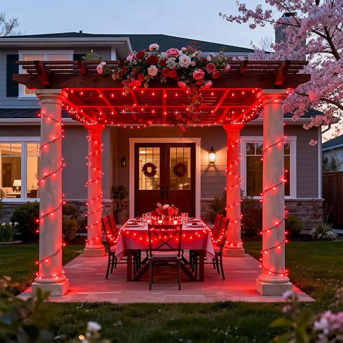 JMEXSUSS 250 LED Red Valentines Day Lights Indoor Outdoor Waterproof with 8 Modes, 91.5ft Expandable Red Christmas String Lights for Bedroom Tree Patio Garden Party Holiday Decorations