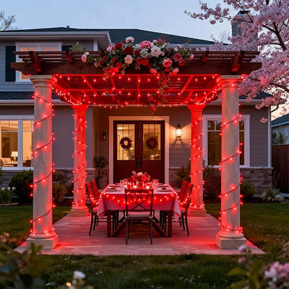 JMEXSUSS 250 LED Red Valentines Day Lights Indoor Outdoor Waterproof with 8 Modes, 91.5ft Expandable Red Christmas String Lights for Bedroom Tree Patio Garden Party Holiday Decorations