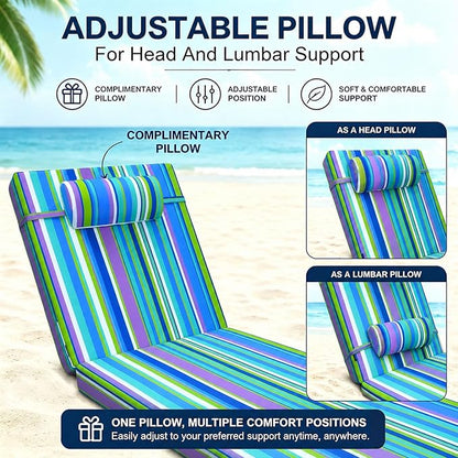 Chaise Lounge Cushion for Outdoor Furniture, Waterproof, Fade-Resistant and Tear Resistant, Patio Lounger Pads with Removable Cover for Pool, Deck, Lawn, 72x21x4 Inch, Blue & Green Stripe