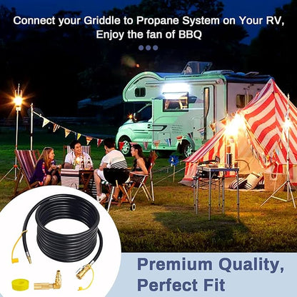 Upgraded 24FT RV Quick Connect Propane Hose for RV to Grill, Low Pressure Quick Connect Propane Hose with Elbow Adapter for 17" and 22" Blackstone Griddles/Grills