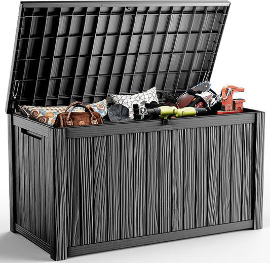 200 Gallon Outdoor Storage Box Waterproof - Outside Resin Deck Box, Lockable Storage Bin for Patio Furniture,Garden Tools,Cushions,Pool Accessories(Black)