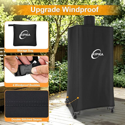 Kipiea 600D Heavy Duty Vertical Smoker Cover for Pit Boss 3/4 / 5/7 Series, Waterproof Pellet Grill Cover with Windproof Buckles, UV Resistant, No Tear, No Fading