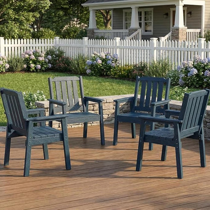 Outdoor Dining Chairs Set of 4, HDPE Patio Chairs 650LBS Capacity All-Weather Yard Armchair with Slatted Seat, 23.9" Wide Heavy Duty Modern Backyard Furniture for Garden, Poolside, Deck (Navy Blue)