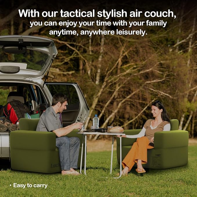 Inflatable Couch with Built-in Rechargeable Pump 2 Mins Air Sofa Camping | Inflatable Sofa Premium Oxford Cloth Camping Couch Portable Blow Up Couch for Outdoor Travel Home Guests Backyard Patio
