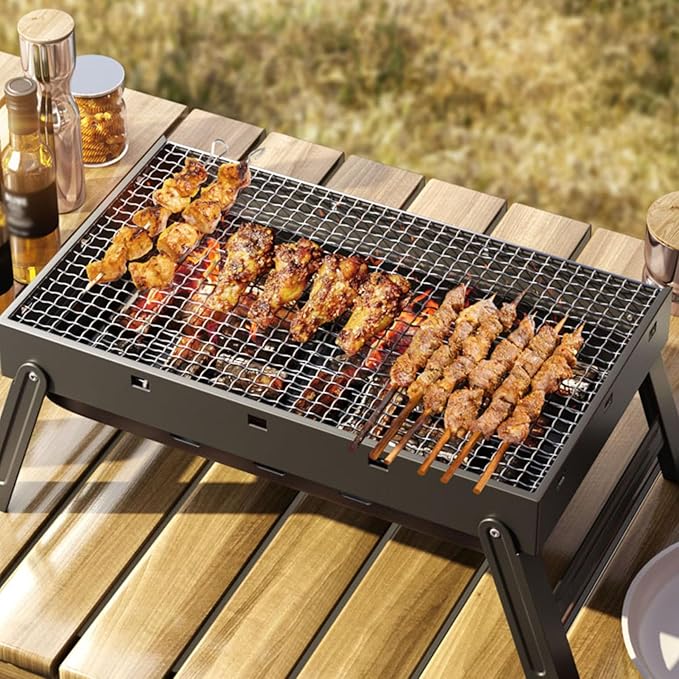 BBQ Barbecue Grill, Portable BBQ Folding Charcoal Barbecue Grill, with Baking Net, for Outdoor Backyard Cooking Camping Hiking, Picnics Trip,35x27x20cm