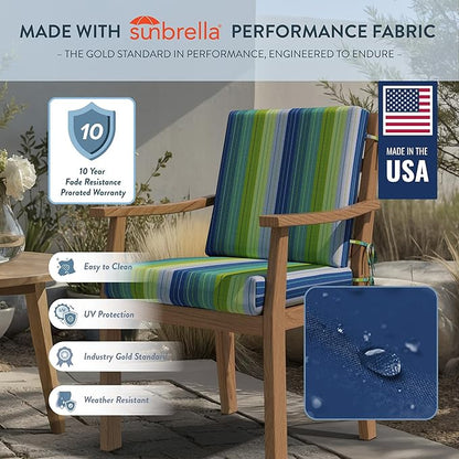 California Umbrella Outdoor Dining Chair, Patio Seat Cushion, 20 x 40 Inch, Premium Outdoor Memory Foam, Fade Resistant Sunbrella Fabric, Fabric Ties,Seville Seaside