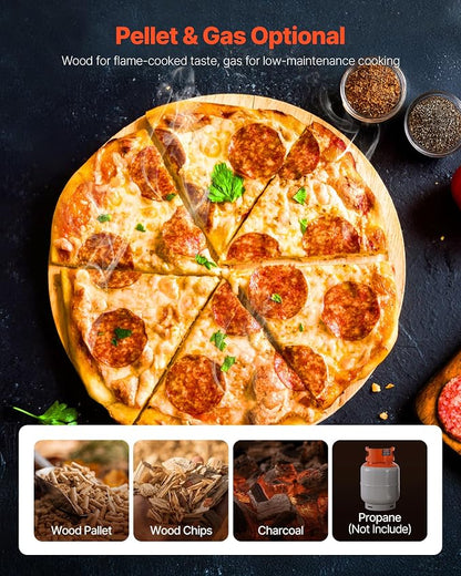 VEVOR Multi Fuel Pizza Oven Outdoor, 12 Inch Wood Fire & Propane Gas Pizza Oven, Pellet & Propane Pizza Maker with Thermometer, Pizza-Cook for Outside Kitchen Patio Camping & Backyard, Black