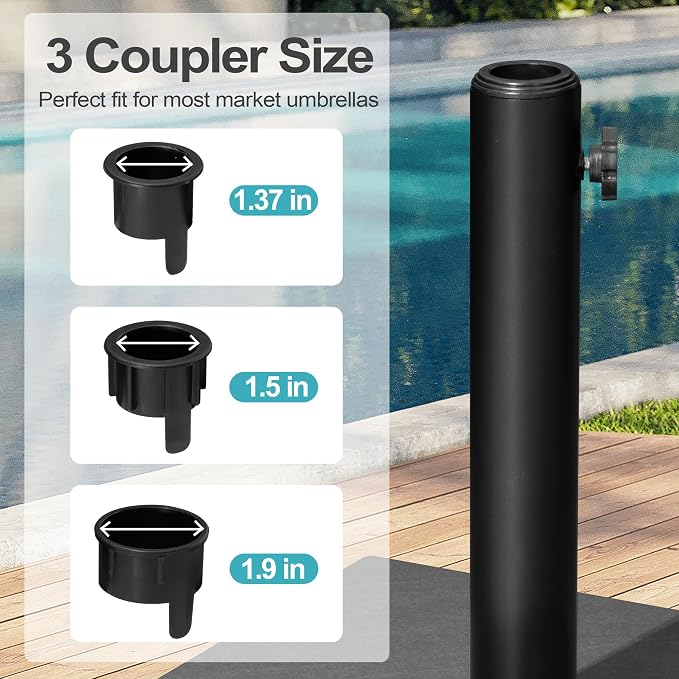 Patio Umbrella Base with Wheels, 43lbs Outdoor Umbrella Stand | With 2 Wheels, Square Heavy Duty Base, Suitable for 6-12FT Most Market Umbrella, for Deck, Lawn, Poolside
