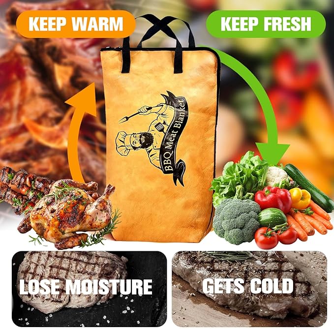 BBQ Blanket for Resting Meat - Insulated Smoked Meat Resting Bag for Brisket & Pork, Reusable BBQ Accessory, Great Gift for Men, Dad, Husband for Father’s Day, Birthday, Christmas