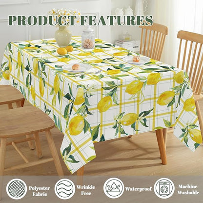 SASTYBALE Summer Lemon Tablecloth, Yellow Buffalo Plaid, 52" x 70" | Rectangle, Washable, Water Resistant, Vintage Pattern, Indoor & Outdoor Use