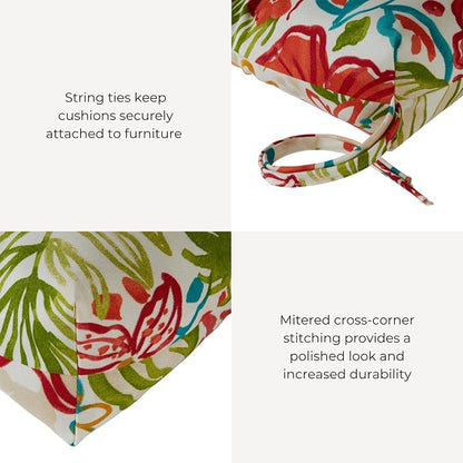 Outdoor Tufted High-Back Chair Cushions, One-Piece Hinged Seat and Back Design, Reversible with 4 Ties, Durable Polyester Fabric, Recycled Fiber Fill - Set of 2, Breeze Floral