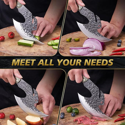 Topfeel Hand Forged Viking Knife 6.2" Meat Cleaver with Sheath, Chinese Kitchen Axe Boning Knife for Meat Cutting, High Carbon Steel Butcher Knife Home Outdoor BBQ Camping Birthday Gifts for Men Dad