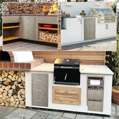 PeakPursuit Stainless Steel Outdoor Kitchen Drawers - Heavy Duty Weather-Resistant with Built-in Paper Towel Holder, Flush Mount for BBQ Island & Grill Station, 17" W x 30" H x 21" D