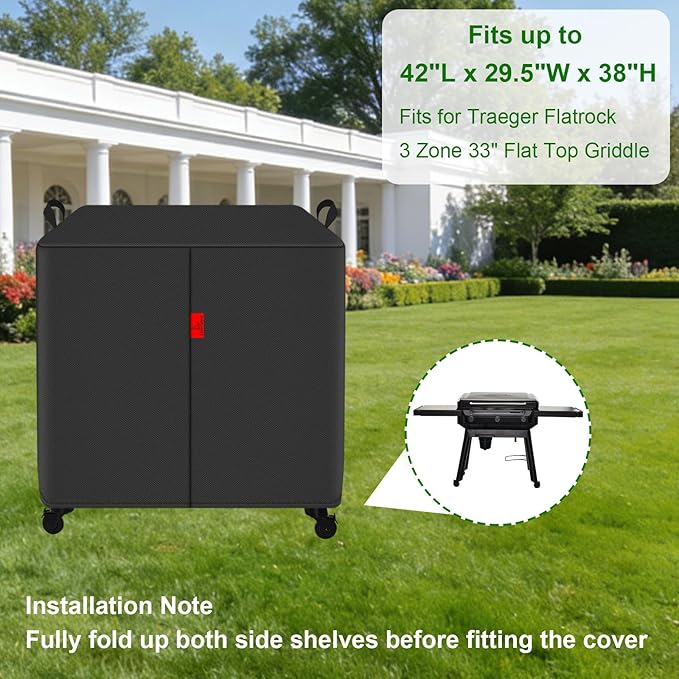 Grill Cover Fits Traeger Flatrock 3 Zone 33" Flat Top Griddle (TF3CN59AU), Outdoor Full-Length Heavy Duty Waterproof 600D BBQ Cover, Compared to Traeger BAC751 42" D x 29.5" L x 38" H
