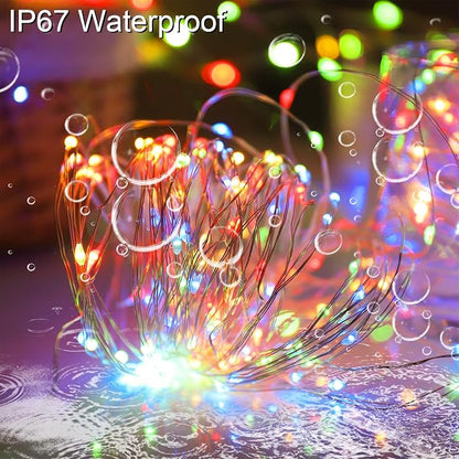 Solar Christmas String Lights Multicolor Outdoor Waterproof 100 LED（2 Pack） 8 Modes Copper String Lights Fairy Lights for Valentine's Day Garden, Patio, Fence, Balcony, Outdoors(Multicolor 2pcs）
