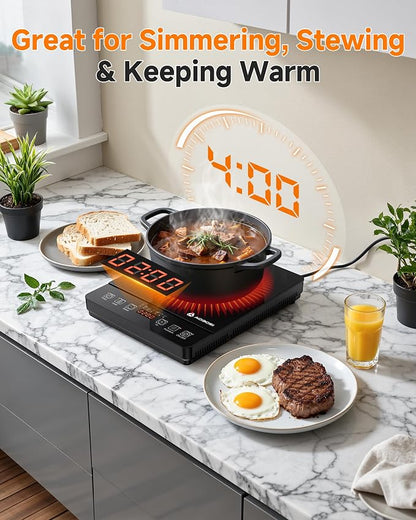 Portable Induction Cooktop 20 Temperature & Power Levels,1800W Single Burner Electric Cooktop with 6.8 inch Heating Coil, Hot Plate with Timer