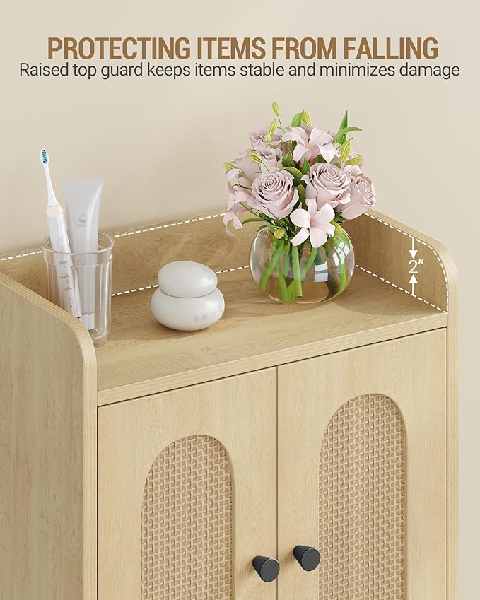 Hzuaneri Bathroom Cabinet, Small Storage Cabinet with 4 Doors | Bathroom Organizers and Storage Cabinets with Adjustable Feet. Cabinets Freestanding for Living Room, Kitchen, Rattan Yellow