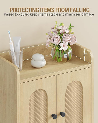 Hzuaneri Bathroom Cabinet, Small Storage Cabinet with 4 Doors | Bathroom Organizers and Storage Cabinets with Adjustable Feet. Cabinets Freestanding for Living Room, Kitchen, Rattan Yellow