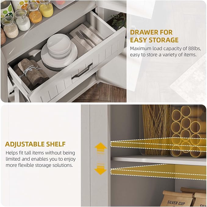 DWVO 72" Tall Farmhouse Pantry Cabinet, Kitchen Storage Pantry with Barn Doors & Drawer, Versatile Organizer with Adjustable Shelves, Rustic Cupboard for Dining Room, Living Room, White Oak | Tall Farmhouse Kitchen Pantry Cabinet, Kitchen Cupboard Vers...