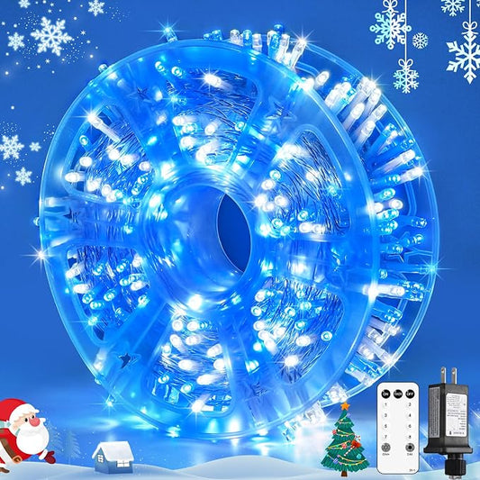 JMEXSUSS 400 LED Blue and White Christmas Lights Indoor Outdoor with Remore | 132 ft String Lights Plug in, Christmas Tree Lights for Bedroom Party Outside Patio Tree Holiday Xmas Decor,8 Modes