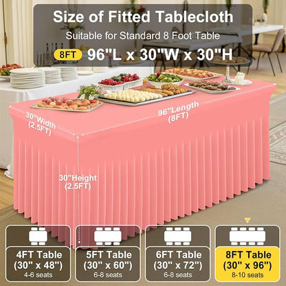 Smiry Spandex Elastic Fitted Table Cloth Skirt for 8FT Rectangle Table | Stretch Washable Table Cloth, Banquet Table Cover for Wedding, Party, Indoor & Trade Shows, (Coral Red, 96Lx30Wx30H)