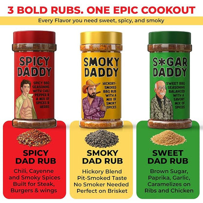 BBQ Rub Dads Gift Set, 3 BBQ Seasoning,BBQ Grill Rub Perfect Gifts for Mens | 3 Bold Barbecue Rubs (Sweet, Spicy & Smoky Blends), Fathers Day Birthday gifts for Men