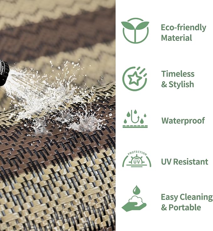 GENIMO Outdoor Rug, Waterproof Plastic Rugs for Patio, 6'x9' Brown Greige | Outside Larger Modern Carpet Mat for Porch Decor, Deck, Balcony, Camping, RV, Backyard, Picnic, Beach, Reversible, Foldable