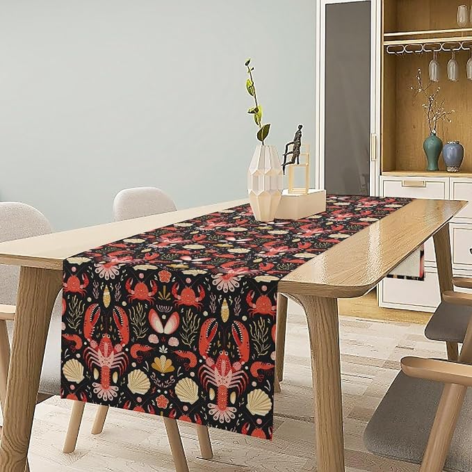 Crawfish Boil Table Runner Seafood Ocean Life Sea Creatures Animals Plants Boil Birthday Party Kitchen Home Dining Fireplace Matel Table Decoration 13x70 Inch
